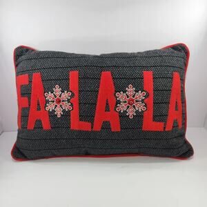 Fa La La $35 Red Gray White Holiday Winter Christmas Tweed Plaid Flannel Pillow